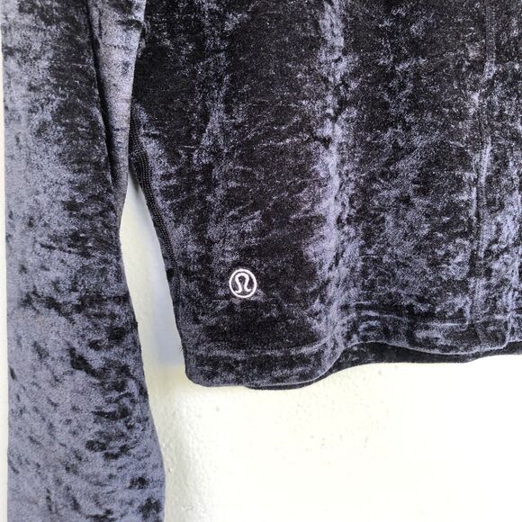 Lululemon All Aligned Mock Neck Top 10 Black Crushed Velvet Velour Crop Shirt - Picture 7 of 11